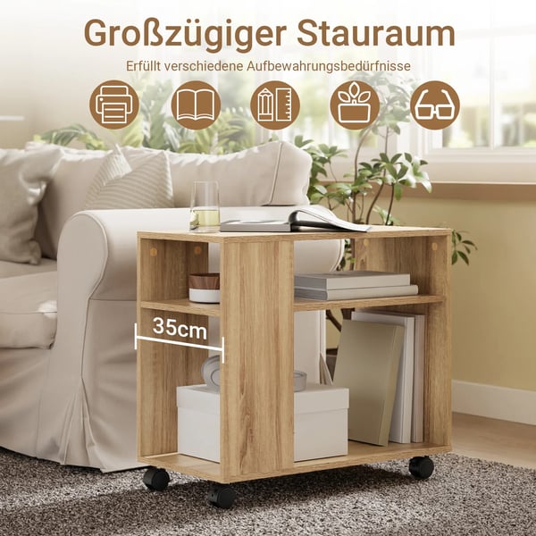 Sidebord med hjul - FBT34-N - To etager - Med opbevaring og rum - Træ - Mål 70×35×60 cm - Mørkegrå