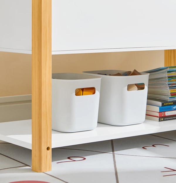 Børnebogreol - Træreol - 85×42×45 cm - Gulvstående opbevaring til bøger og legetøj - Samling kræves - Lysegul
