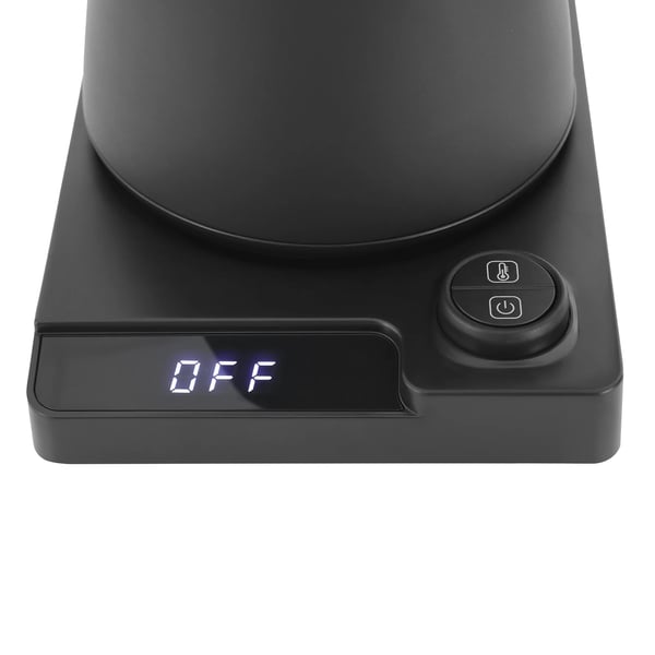 Elkedel til pour-over - Gooseneck-kande - 1200 W - 1 l - 40–100 °C temperaturstyring - 304 rustfrit stål - EU‑stik 220–240 V - Sort