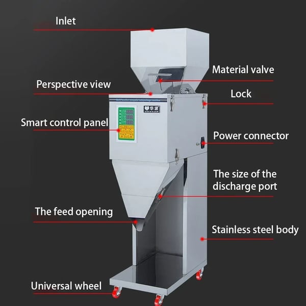Pulverfyldemaskine - Automatisk vejefylder - 10-999 g - Fodpedal - Rustfrit stål