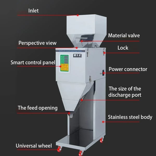 Pulverfyldemaskine - Automatisk vejefylder - 10-999 g - Fodpedal - Rustfrit stål