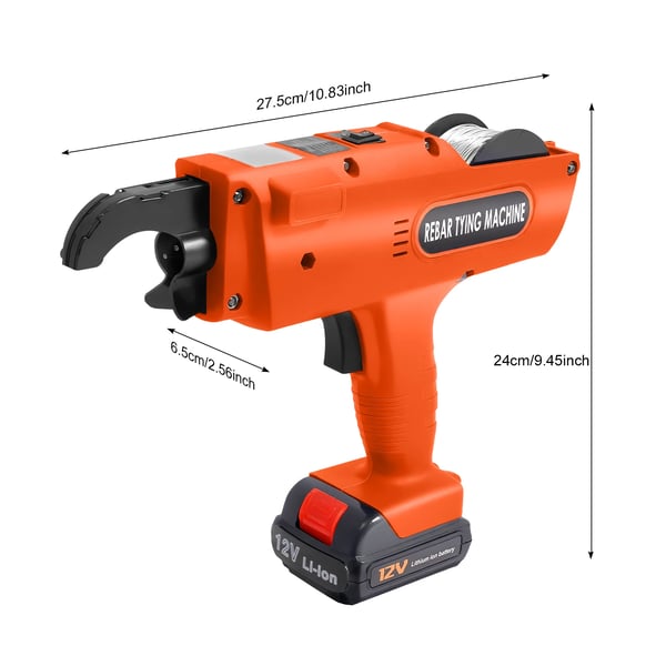 Armeringsbinder - Automatisk håndholdt bindemaskine - 12V - Bindediameter 8–34 mm - Med værktøjskasse - Orange