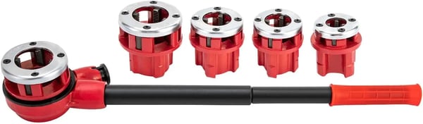 Rörgängsats - Handhållen rörgängare - 5 gänghuvuden 0,95/1,27/1,91/2,54/3,18 cm - Högkolstål - Elektropläterad, härdad - Röd