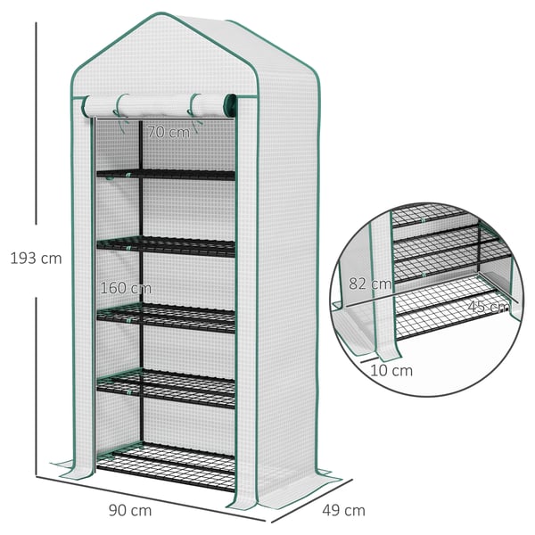 Växthus - Trädgårdsdrivhus - 5-nivåers hyllor - Vattentätt - UV-skyddad dragkedjedörr - Breddad design - 90×49×193 cm - Vit