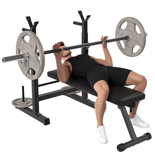 Viktbänk - Skivstångsställ & Dipstation - Maxbelastning 220 kg - För hemmagym - Styrketräning, armar - Svart