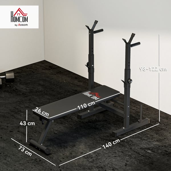 Viktbänk - Skivstångsställ & Dipstation - Maxbelastning 220 kg - För hemmagym - Styrketräning, armar - Svart