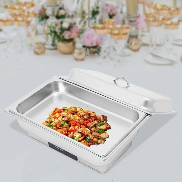 Buffetvarmer - Elektrisk chafing dish - 9 L kapacitet - Touchskærm - 600 W hurtig opvarmning - Justerbar temperatur - Til fester & catering