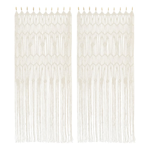 Makramé dörrdraperi - Väggbonad/Backdrop - Set med 2 - Mått 100x200 cm - Polyester/bomull - Boho dekoration - Vit