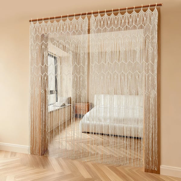 Makramé dörrdraperi - Väggbonad/Backdrop - Set med 2 - Mått 100x200 cm - Polyester/bomull - Boho dekoration - Vit