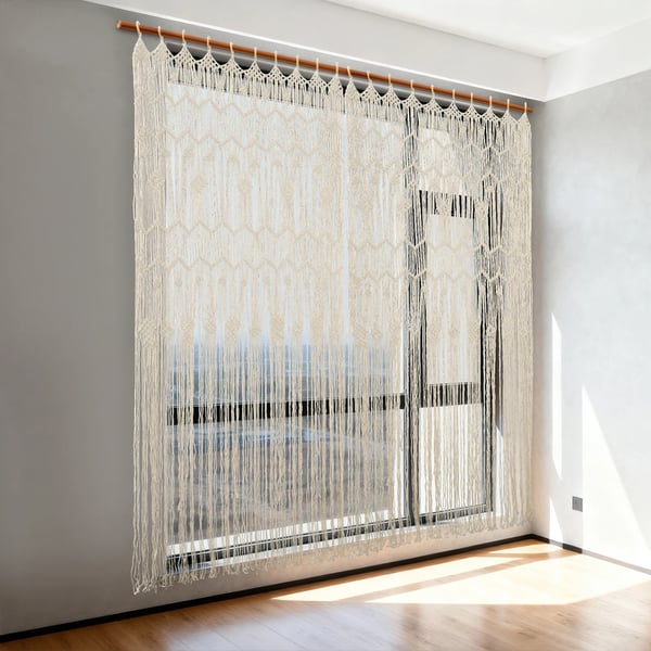Makramé dörrdraperi - Väggbonad/Backdrop - Set med 2 - Mått 100x200 cm - Polyester/bomull - Boho dekoration - Vit