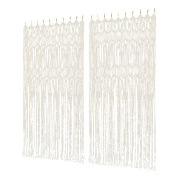 Makramé dörrdraperi - Väggbonad/Backdrop - Set med 2 - Mått 100x200 cm - Polyester/bomull - Boho dekoration - Vit