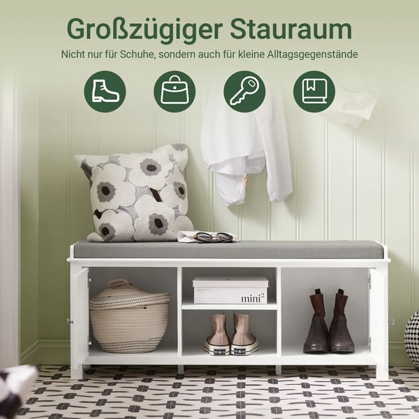 Hallbänk med skoförvaring - FSR35-W - 2 lådor - Sittdyna - MDF - 105x43x35 cm - Vit