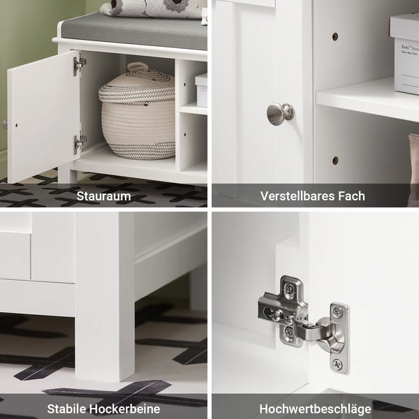 Skobænk med opbevaring - FSR35-W - 2 skuffer - Sædepude - MDF - 105x43x35 cm - Hvid