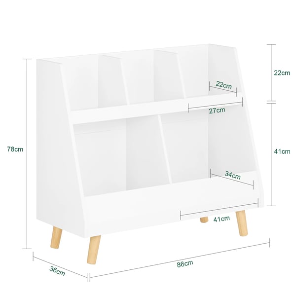 Børnebogreol - Legetøjshylde - 5 rum - Massive træben - Træ - 86×78×36 cm - Selvmontering - Elfenbensfarvet