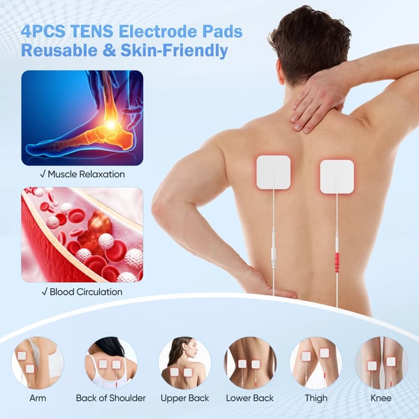 Blodcirkulationsstimulator - EMS fodmassager - Batteridrevet (batterier medfølger ikke) - Lindrer neuropati, knæ- og bensmerter - Bærbar - Hvid