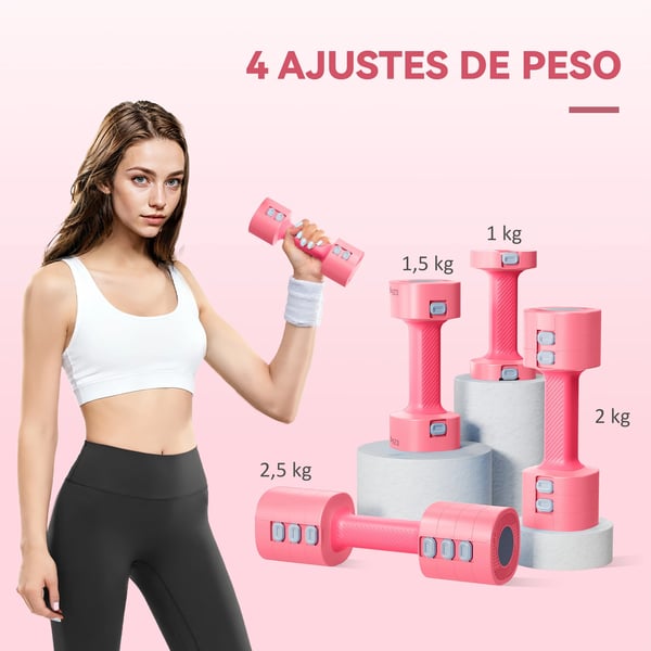 Justerbart hantelset - 4-i-1 hantlar för styrketräning - 1/1,5/2/2,5 kg - Fyrkantig design - Halkfria grepp - Plastdoppade - För kvinnor - Röd
