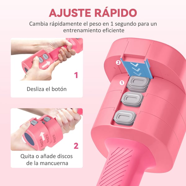 Justerbart hantelset - 4-i-1 hantlar för styrketräning - 1/1,5/2/2,5 kg - Fyrkantig design - Halkfria grepp - Plastdoppade - För kvinnor - Röd