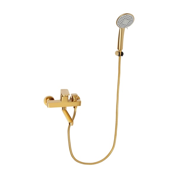 Brusesæt - Vægmonteret brusearmatur - ABS + kobber + silikone - 2 veje - Håndbruser 4 stråler - Tud 20 cm - G3/4 (1,9 cm) - Guld