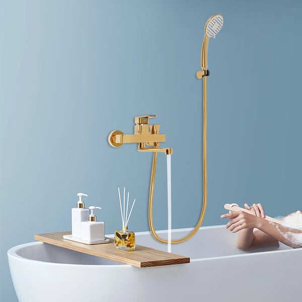 Brusesæt - Vægmonteret brusearmatur - ABS + kobber + silikone - 2 veje - Håndbruser 4 stråler - Tud 20 cm - G3/4 (1,9 cm) - Guld