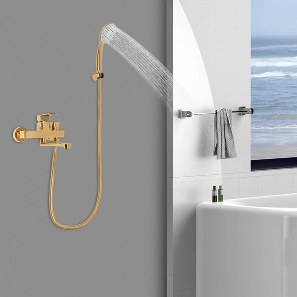 Brusesæt - Vægmonteret brusearmatur - ABS + kobber + silikone - 2 veje - Håndbruser 4 stråler - Tud 20 cm - G3/4 (1,9 cm) - Guld
