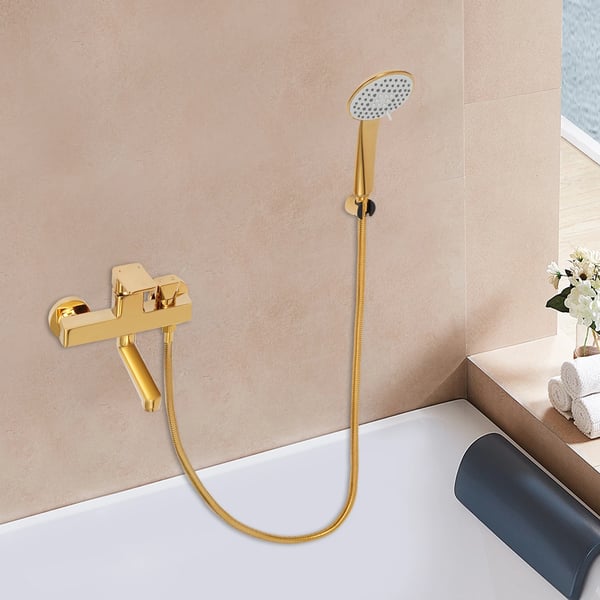 Brusesæt - Vægmonteret brusearmatur - ABS + kobber + silikone - 2 veje - Håndbruser 4 stråler - Tud 20 cm - G3/4 (1,9 cm) - Guld