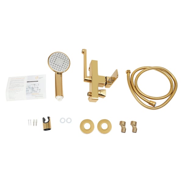 Brusesæt - Vægmonteret brusearmatur - ABS + kobber + silikone - 2 veje - Håndbruser 4 stråler - Tud 20 cm - G3/4 (1,9 cm) - Guld