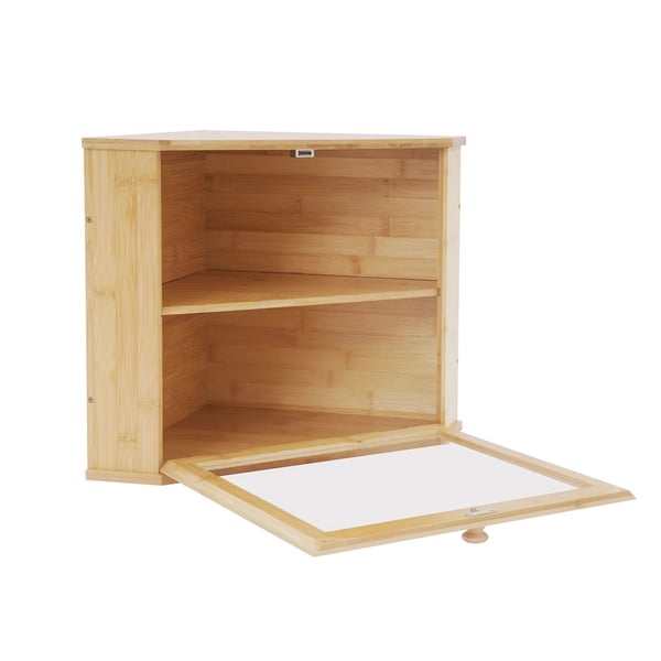 Brödlåda - 2-vånings brödförvaring - Stor kapacitet - Triangulär design - Klar fönsterruta - För köksbänk - Naturträ Beige