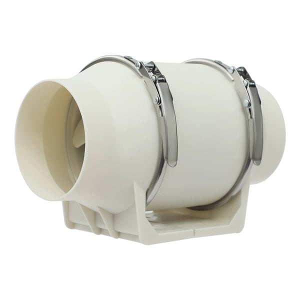 Kanalventilator - In-line kanalventilator - Luftflow 220 m³/h - Diameter Ø 9,5 cm - Effekt 28 W - EU-stik 220 V - Væg- eller kanalmontering - Hvid
