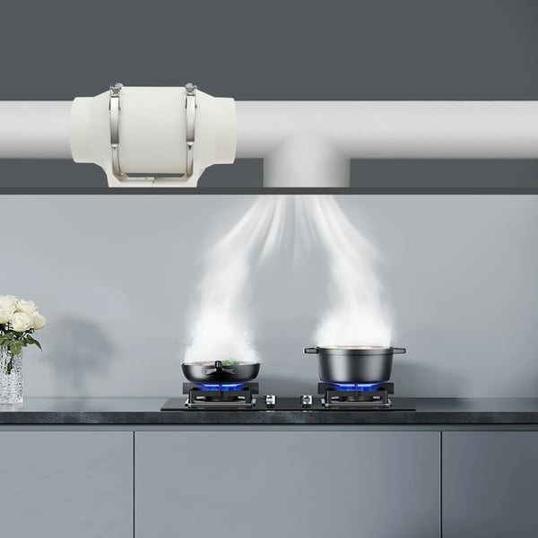 Kanalventilator - In-line kanalventilator - Luftflow 220 m³/h - Diameter Ø 9,5 cm - Effekt 28 W - EU-stik 220 V - Væg- eller kanalmontering - Hvid