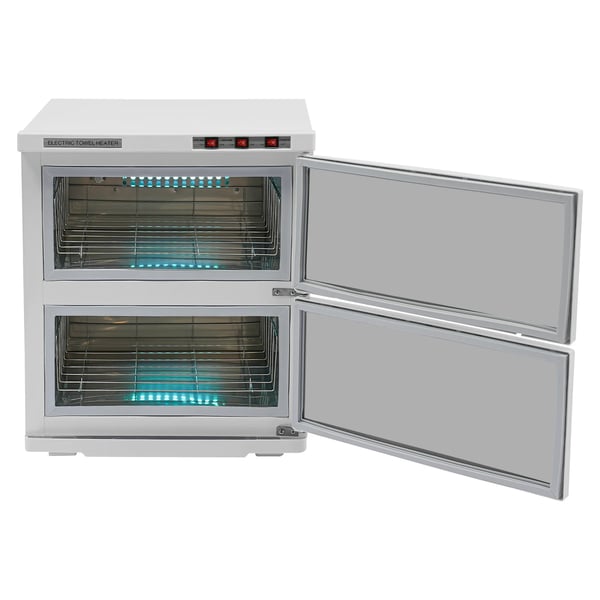 Håndklædevarmer - Elektrisk 2-etagers håndklædeskab - Kapacitet 50 L - Effekt 412 W - Sterilisering - AC 220 V 50 Hz - Rustfrit stål - Hvid