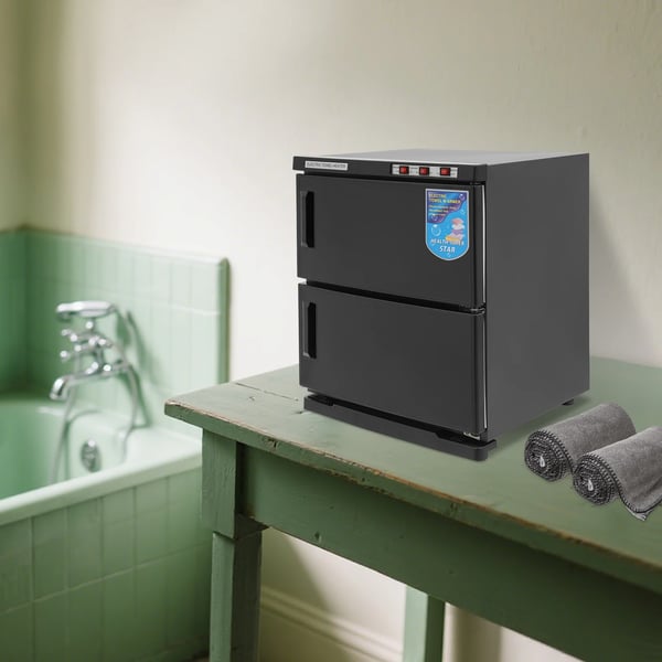 Håndklædevarmer - Elektrisk 2-niveau varmeskab - 50 L - 412 W - 220 V/50 Hz - Sterilisering - Rustfrit stål - Sort