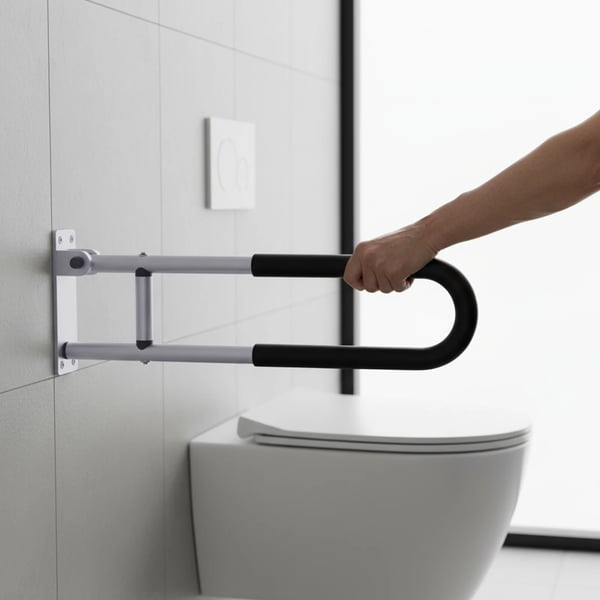 WC turvakaide - Taittuva tukikaide - Pituus 60 cm - Kääntyvä 90° - Alumiiniseos - Kantavuus 120 kg - Musta