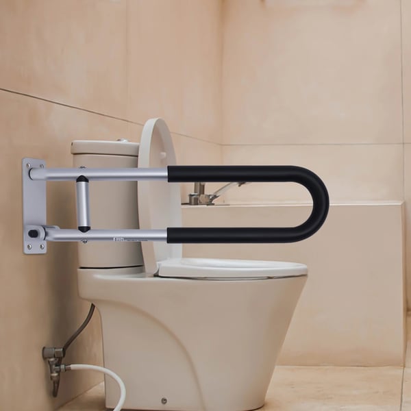 WC turvakaide - Taittuva tukikaide - Pituus 60 cm - Kääntyvä 90° - Alumiiniseos - Kantavuus 120 kg - Musta