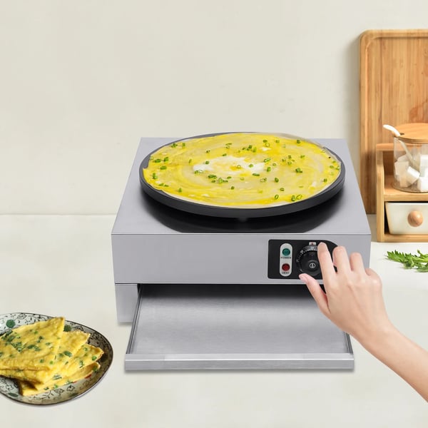 Elektrisk crêpemaker - Non-stick 40 cm Plade - 3 kW - Justerbar 50–300 °C - 220 V 50 Hz - Nem rengøring - Til crêpes & pandekager