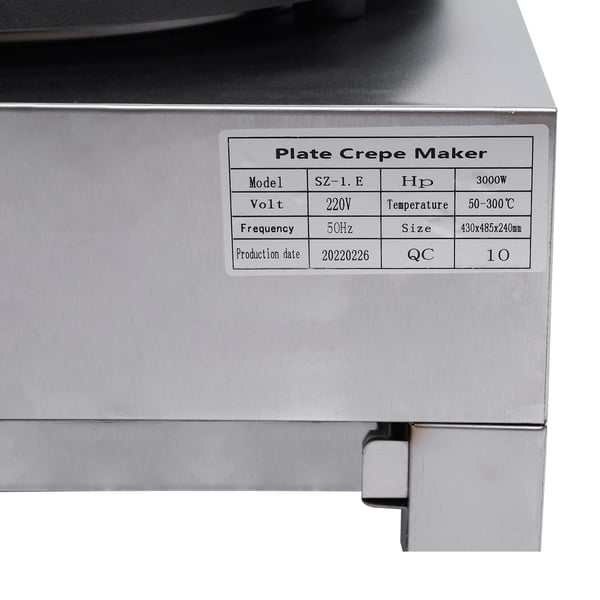 Elektrisk crêpemaker - Non-stick 40 cm Plade - 3 kW - Justerbar 50–300 °C - 220 V 50 Hz - Nem rengøring - Til crêpes & pandekager