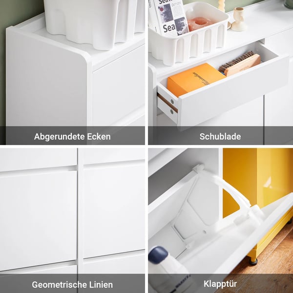 Skoskab - FSR169-W - Smalt - 4 vippelåger - 4 rum - 98×95×19 cm - Træ - Hvid