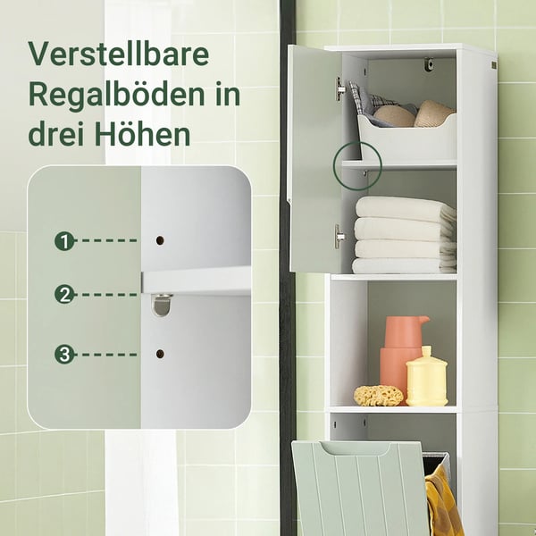 Badeværelsesskab med vasketøjspose - Gulvstående højskab - Smal design - Træ - 167x31x30 cm - Samles selv - Lysegrøn
