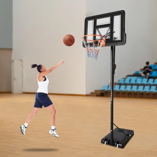 Flytbar basketkurv - Basketstander - Højdejusterbar 1,7–3,0 m - Med 2 hjul - Inde/ude - Gulvmonteret - Sort