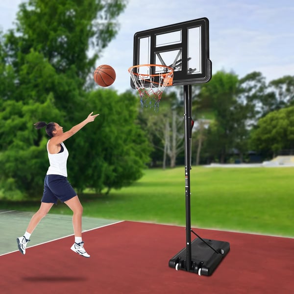 Flytbar basketkurv - Basketstander - Højdejusterbar 1,7–3,0 m - Med 2 hjul - Inde/ude - Gulvmonteret - Sort