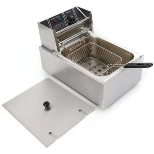 Elektrisk frituregryde - 6 L Rustfrit stål - 2500 W - 60–200°C Termostat - 220 V/50 Hz - Kurv og låg - Lysegul