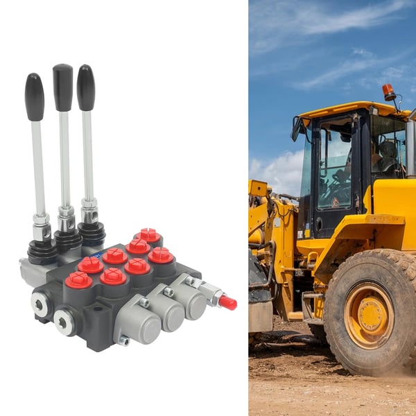Hydraulisk fordeler - 3P40 Hydraulventil - 40 l/min Flow - Støbejern - Til bygge- og landbrugsmaskiner - Røde støvhætter