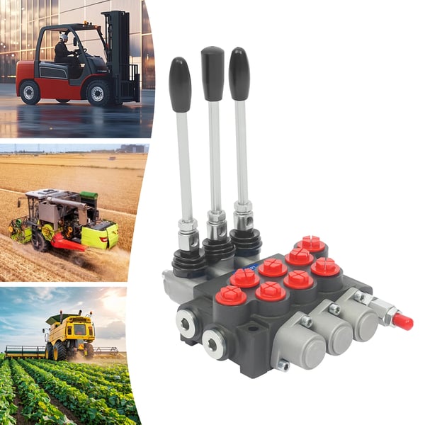 Hydraulisk fordeler - 3P40 Hydraulventil - 40 l/min Flow - Støbejern - Til bygge- og landbrugsmaskiner - Røde støvhætter
