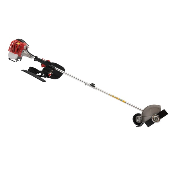 Benzindrevet græstrimmer/buskrydder - Encylindret 2‑takts luftkølet - 26 cm³ - 0,65 kW - 2 skærehoveder - Håndtag & skulderrem - Rød/Sølv