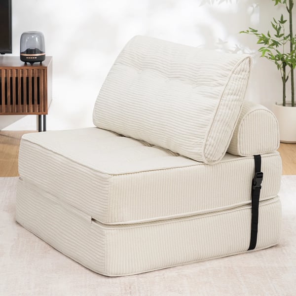 Sovestol/Futon - Foldbar stol/seng - Til En Person - Med Pude - Stofbetræk - Moderne Design - Montering kræves - Beige