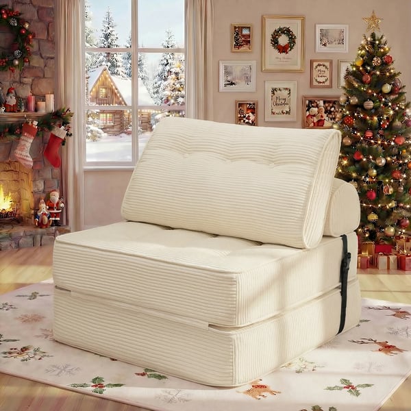 Sovestol/Futon - Foldbar stol/seng - Til En Person - Med Pude - Stofbetræk - Moderne Design - Montering kræves - Beige