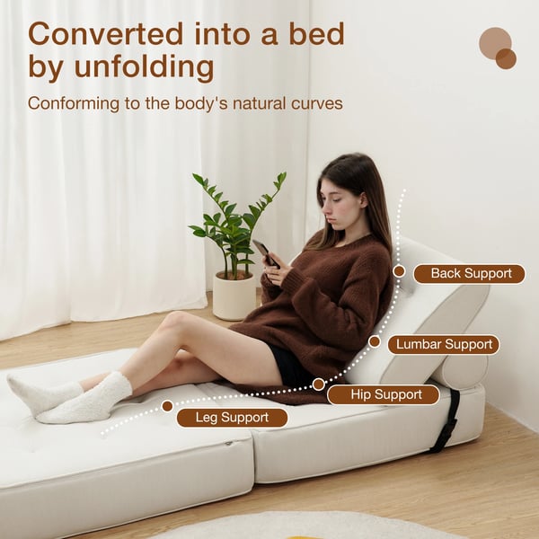 Sovestol/Futon - Foldbar stol/seng - Til En Person - Med Pude - Stofbetræk - Moderne Design - Montering kræves - Beige