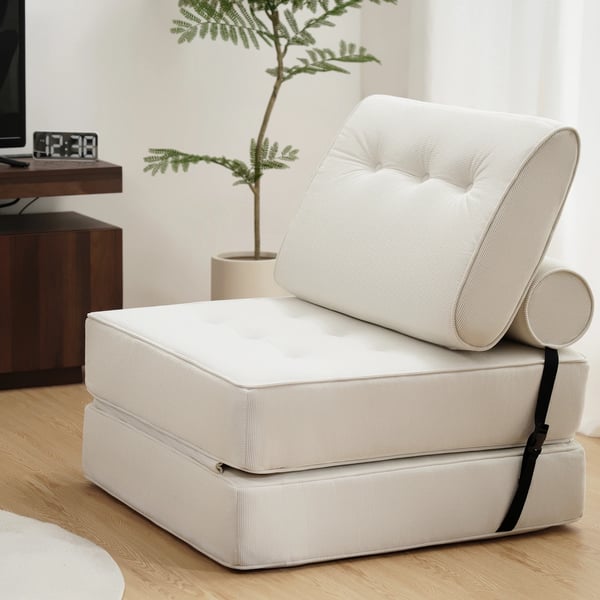 Sovestol/Futon - Foldbar stol/seng - Til En Person - Med Pude - Stofbetræk - Moderne Design - Montering kræves - Beige