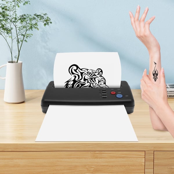 Tatoveringsskabelon-overførselsmaskine A4 - Termisk kopimaskine/printer - 21 cm Scanningsbredde - Høj Opløsning - 100–240 V, 50–60 Hz - Sort