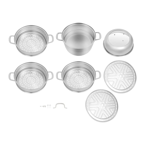 Dampkoger - Dampgryde - 5 Lag - 304 Rustfrit Stål - 9 L Kapacitet - 3 Dampsier + 1 Gryde - Rund - Sølv