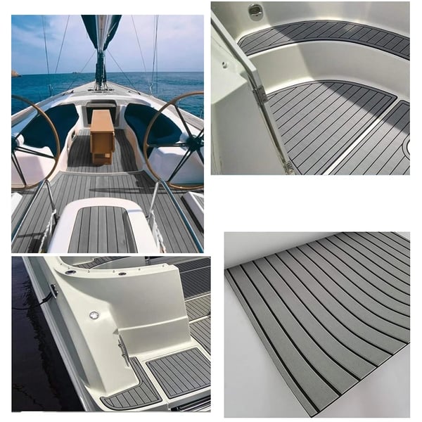 EVA dæksmåtte til båd/yacht - Imiteret teak - Mål 240x90 cm - Tykkelse 5 mm - Selvklæbende - Himmelblå